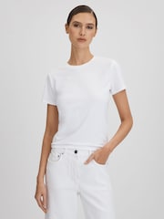 Good American White Cropped Cotton Crew Neck T-Shirt - Image 1 of 6