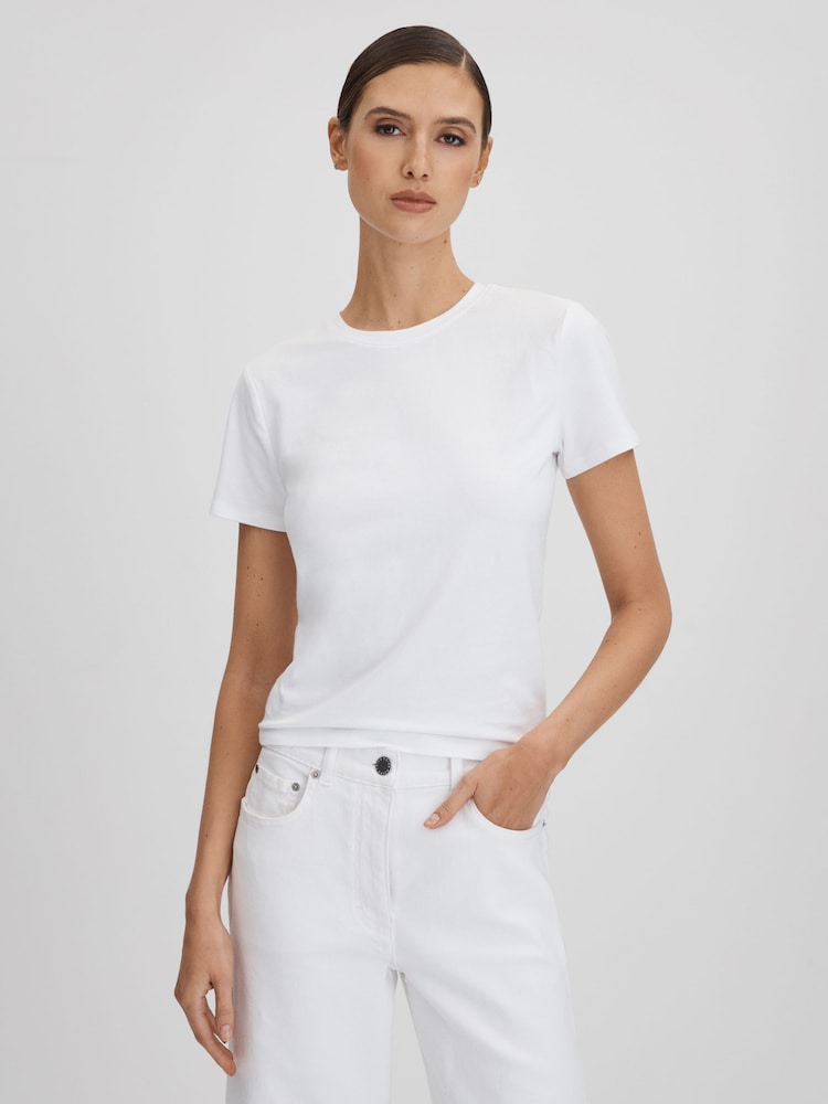 Good American White Cropped Cotton Crew Neck T-Shirt - Image 1 of 6