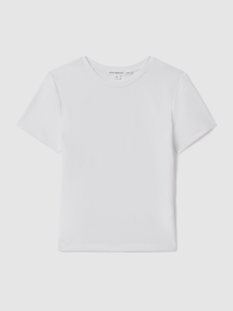 Good American White Cropped Cotton Crew Neck T-Shirt - Image 2 of 6