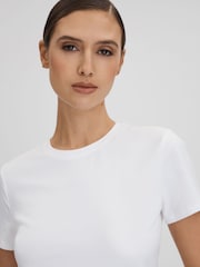 Good American White Cropped Cotton Crew Neck T-Shirt - Image 4 of 6