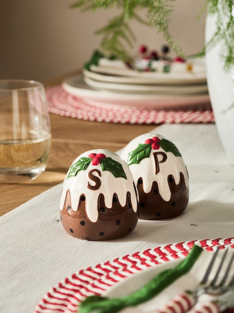 Natural Set of 2 Christmas Pudding Salt and Pepper Shakers - Image 1 of 3