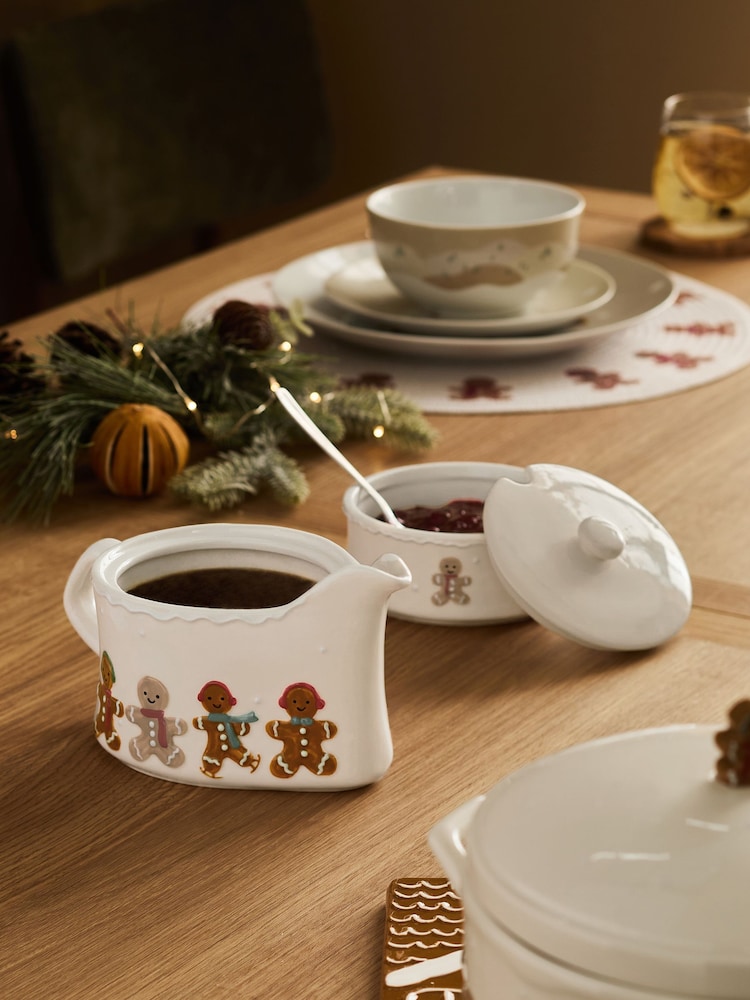 Natural Gingerbread Christmas Stacking Gravy Boat and Condiment Pot - Image 2 of 8