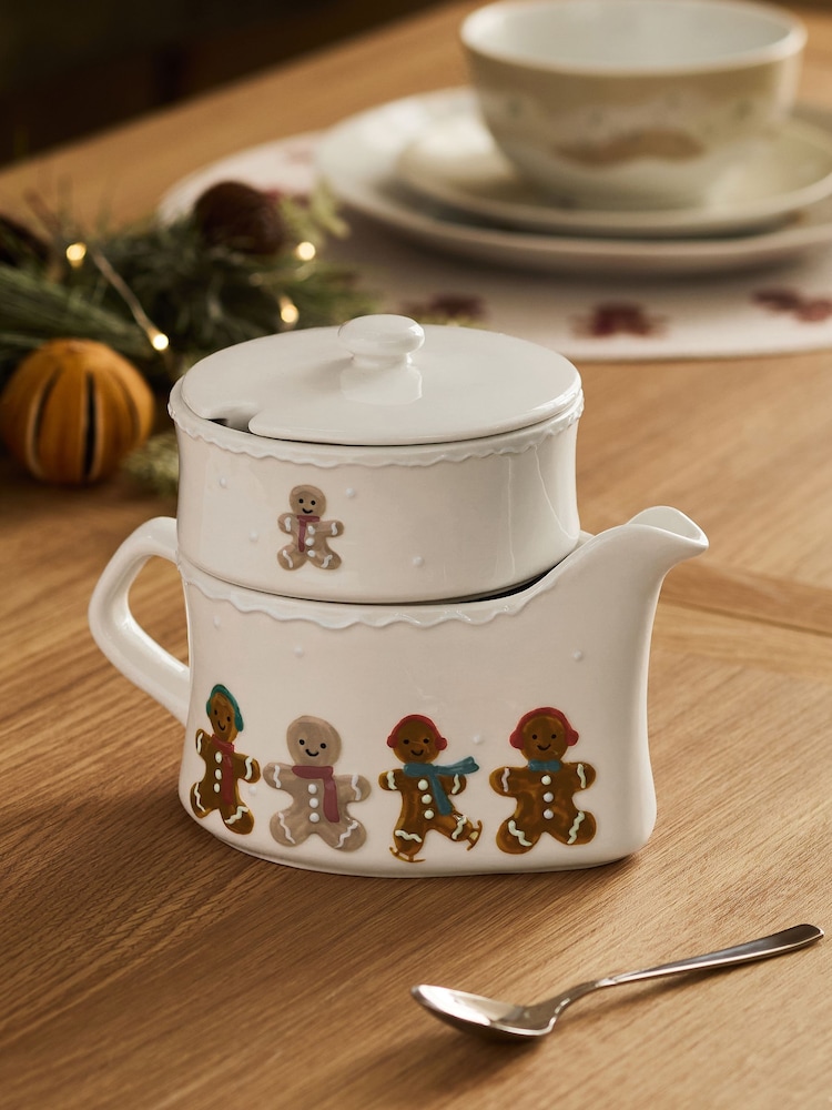 Natural Gingerbread Christmas Stacking Gravy Boat and Condiment Pot - Image 3 of 8