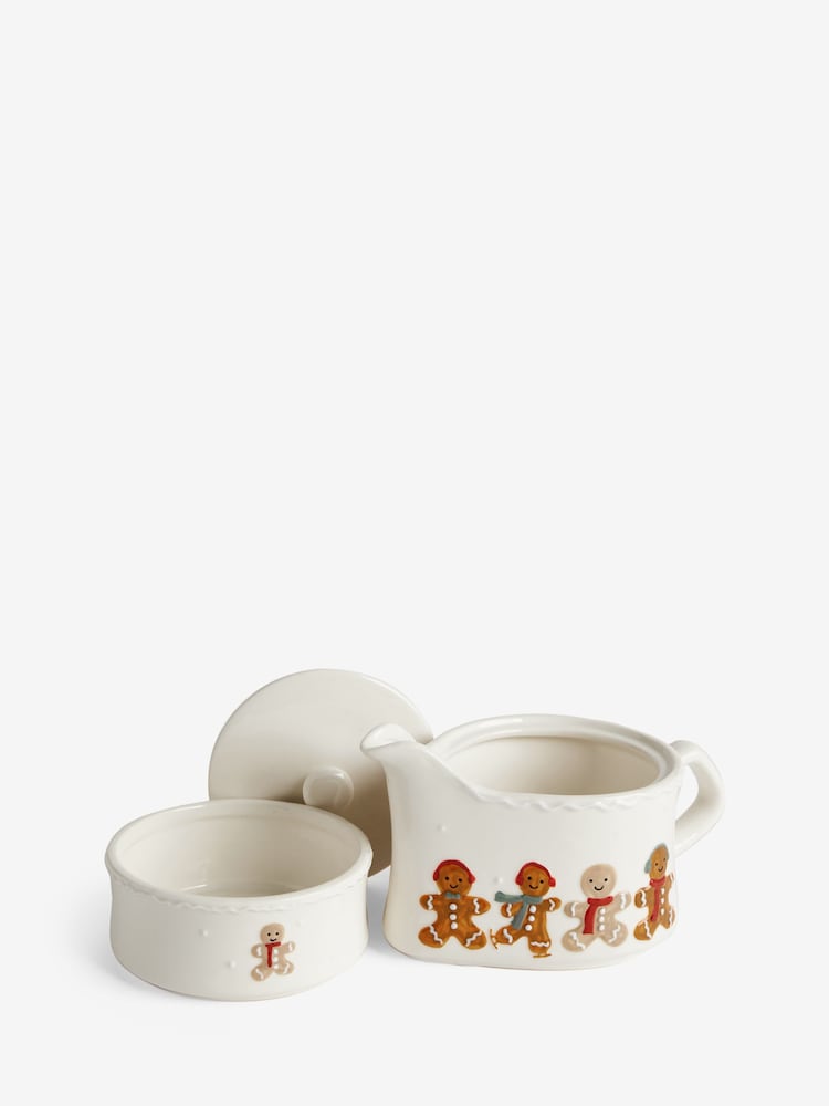 Natural Gingerbread Christmas Stacking Gravy Boat and Condiment Pot - Image 7 of 8