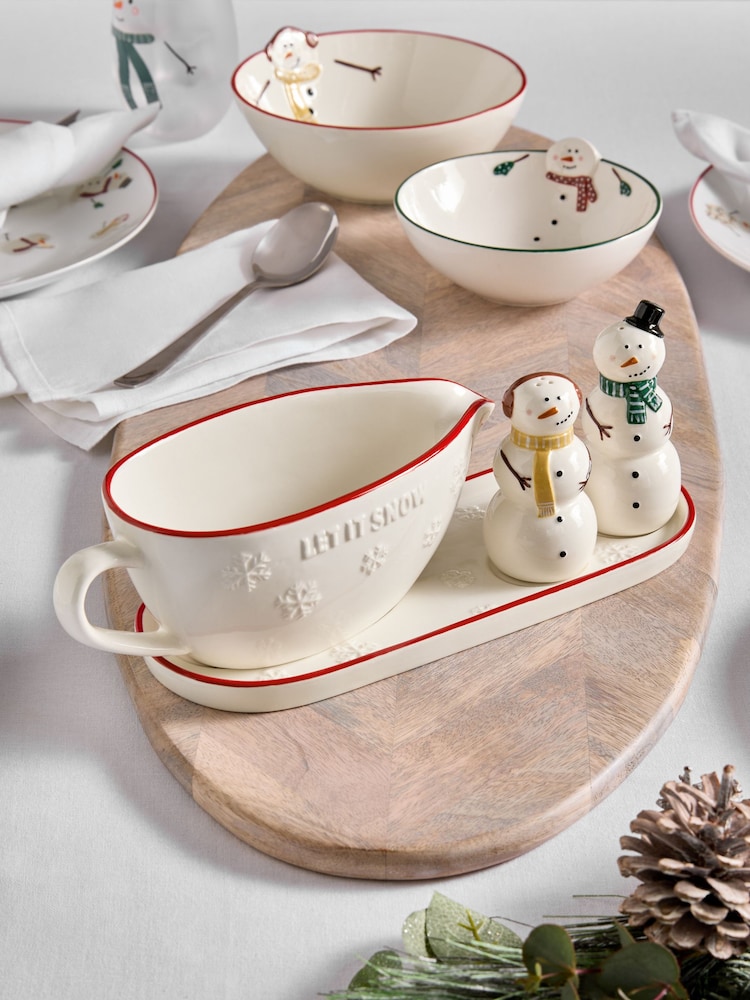 White Snowman Christmas Salt and Pepper and Gravy Boat Set - Image 2 of 7 White Snowman Christmas Salt and Pepper and Gravy Boat Set - Image 2 of 7