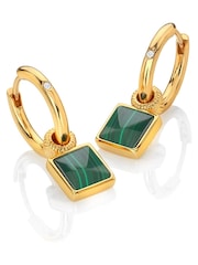 Hot Diamonds X JJ Gold Tone Revive Malachite Square Earrings - Image 2 of 3