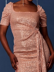 Jolie Moi Pink Sequin Square Neck Pencil Dress - Image 1 of 1