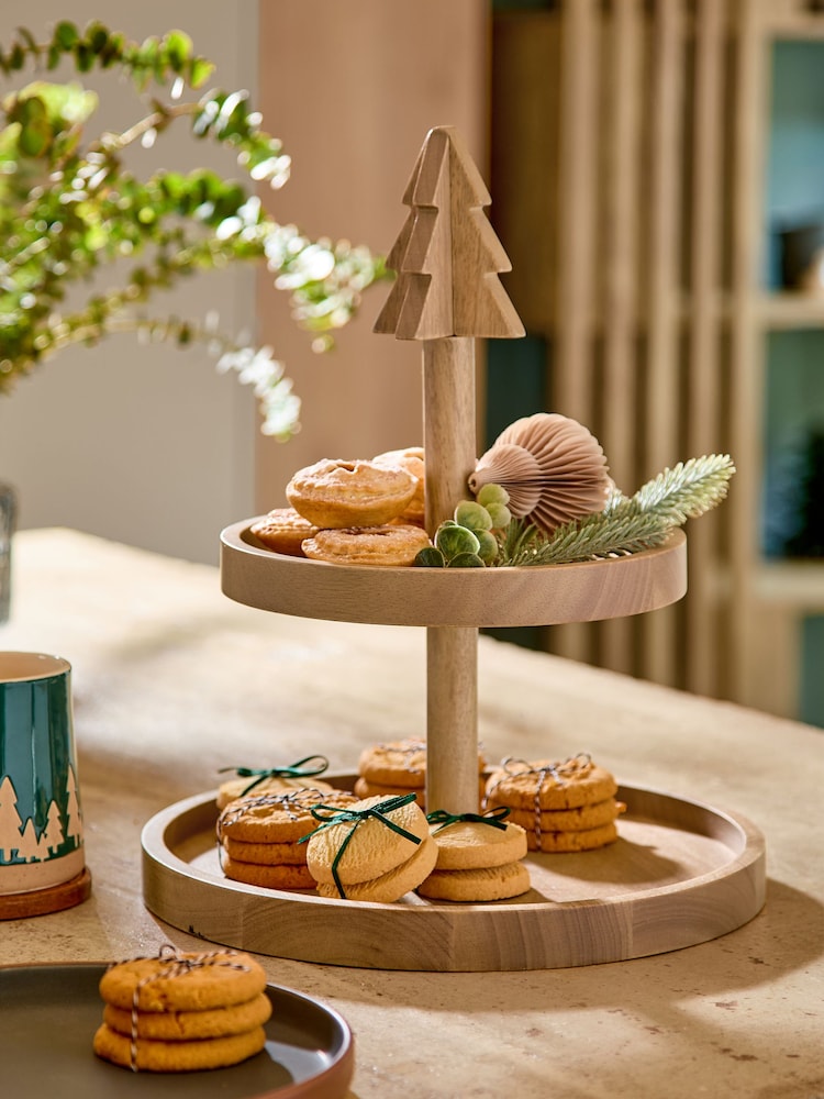 Natural Christmas Tree Two Tier Serving Stand - Image 1 of 4
