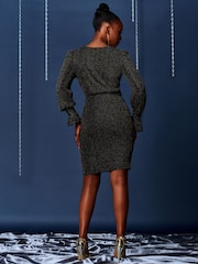 Jolie Moi Black Twist Front Metallic Stripe Bodycon Dress - Image 2 of 6