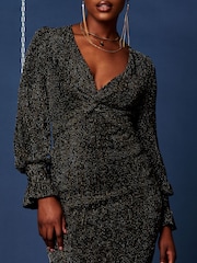 Jolie Moi Black Twist Front Metallic Stripe Bodycon Dress - Image 6 of 6