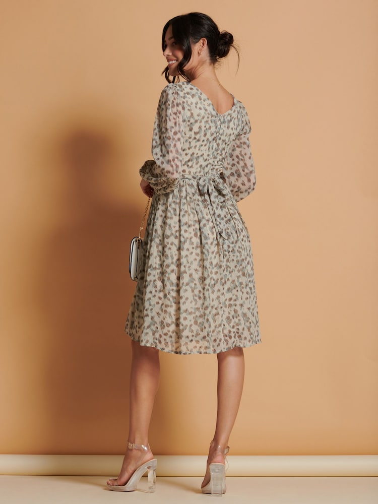 Jolie Moi Cream Long Sleeve Chiffon Midi Dress - Image 2 of 5