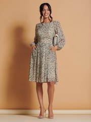Jolie Moi Cream Long Sleeve Chiffon Midi Dress - Image 4 of 5