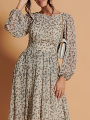 Jolie Moi Cream Long Sleeve Chiffon Midi Dress - Image 5 of 5