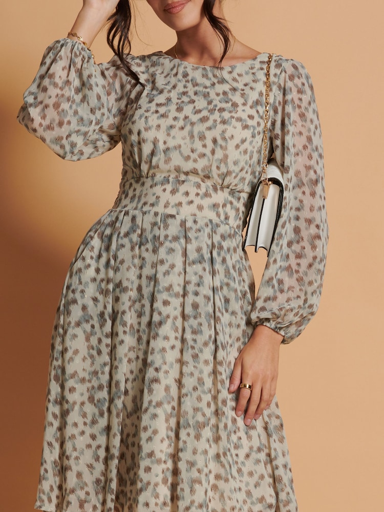Jolie Moi Cream Long Sleeve Chiffon Midi Dress - Image 5 of 5