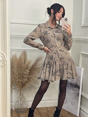 Jolie Moi Brown Long Sleeve Fit & Flare Shirt Dress - Image 5 of 6