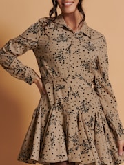 Jolie Moi Brown Long Sleeve Fit & Flare Shirt Dress - Image 6 of 6