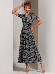 Jolie Moi Black Wrap Front Jersey Maxi Dress - Image 1 of 5