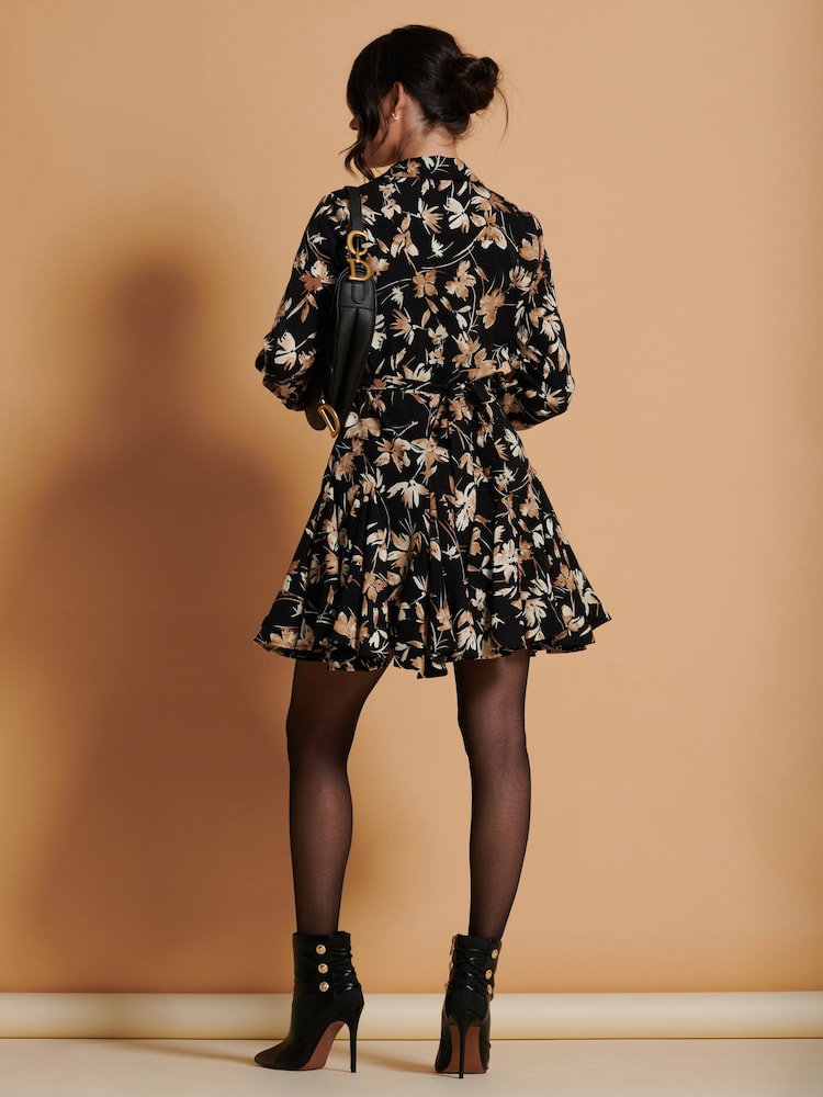 Jolie Moi Black Long Sleeve Fit & Flare Shirt Dress - Image 2 of 6