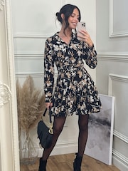 Jolie Moi Black Long Sleeve Fit & Flare Shirt Dress - Image 4 of 6