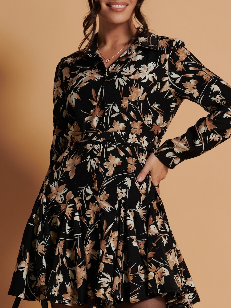 Jolie Moi Black Long Sleeve Fit & Flare Shirt Dress - Image 6 of 6