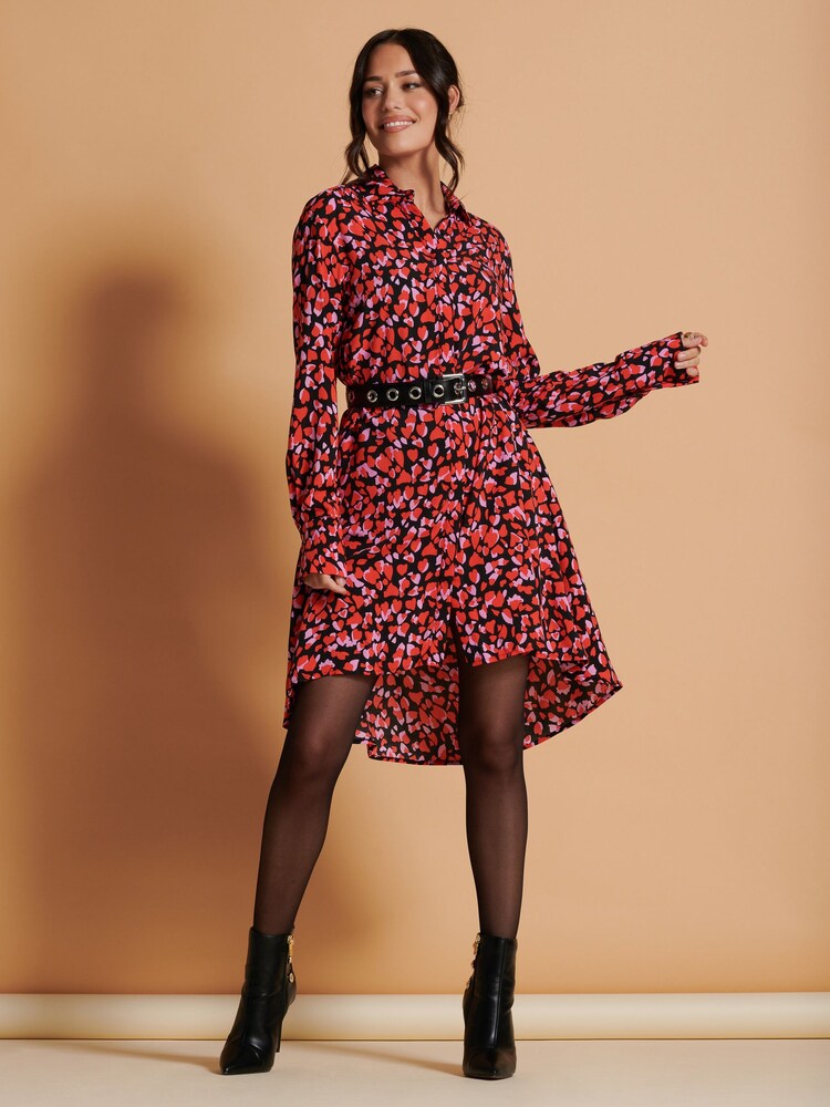 Jolie Moi Robe chemise rouge oversize à ourlet plongeant - Image 5 of 6