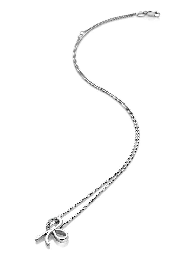 Hot Diamonds Silver Tone Ribbon Pendant Necklace - Image 2 of 3
