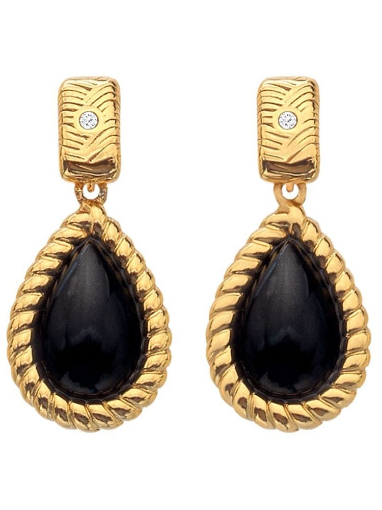 Hot Diamonds Gold Tone X JJ Black Onyx Oval Earrings - Image 2 of 3