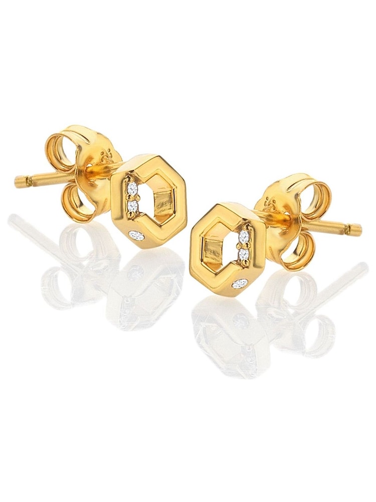 Hot Diamonds Gold Tone JJ Hexagon White Topaz Earrings - Image 1 of 3
