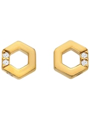 Hot Diamonds Gold Tone JJ Hexagon White Topaz Earrings - Image 2 of 3
