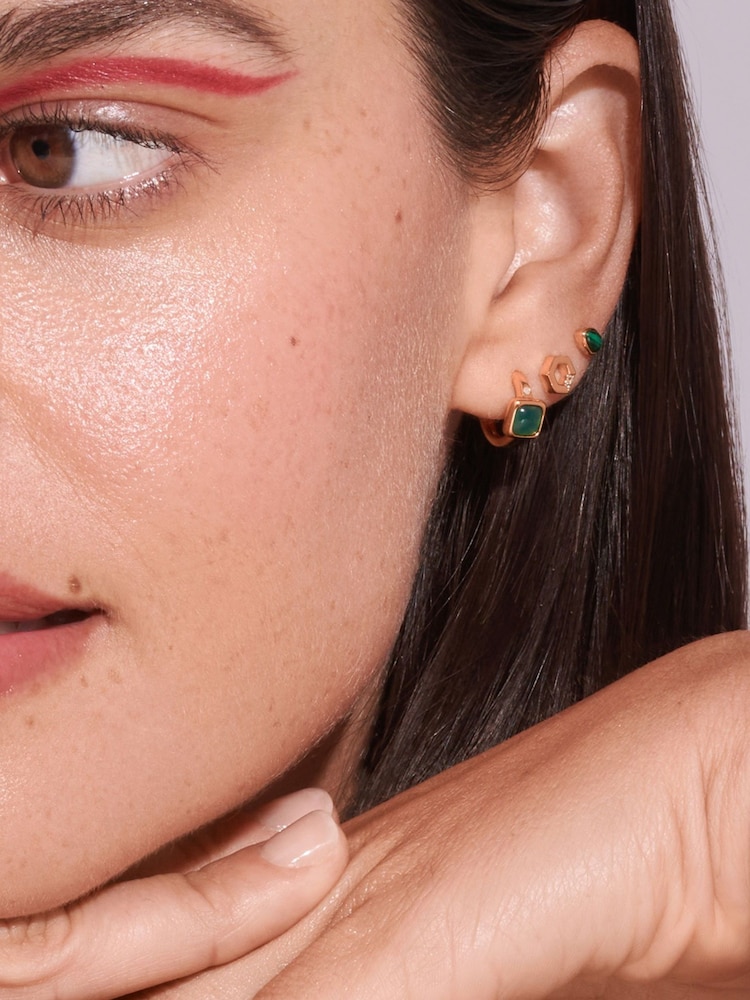 Hot Diamonds Gold Tone JJ Hexagon White Topaz Earrings - Image 3 of 3