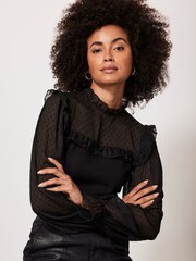 Mint Velvet Black Polka Dot Sheer Top - Image 1 of 8