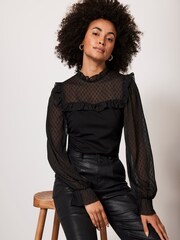 Mint Velvet Black Polka Dot Sheer Top - Image 3 of 8
