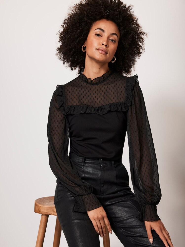 Mint Velvet Black Polka Dot Sheer Top - Image 3 of 8