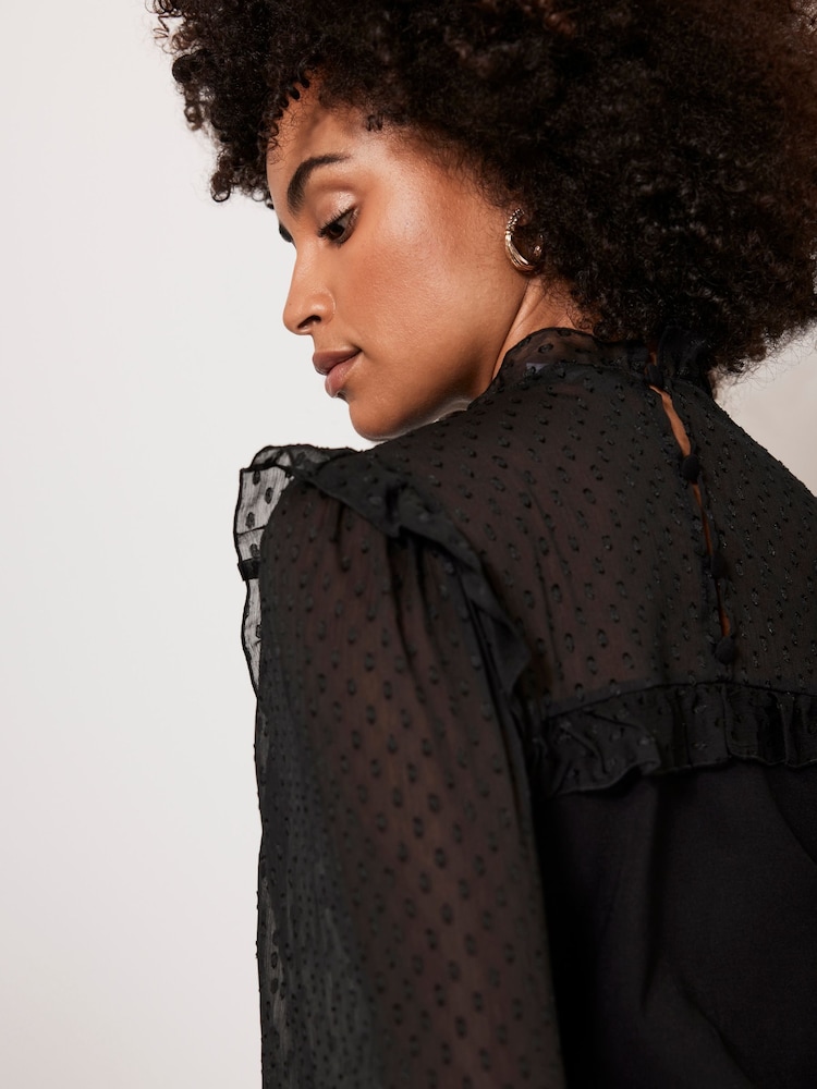 Mint Velvet Black Polka Dot Sheer Top - Image 4 of 8