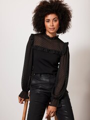 Mint Velvet Black Polka Dot Sheer Top - Image 5 of 8