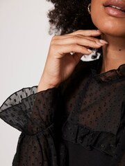 Mint Velvet Black Polka Dot Sheer Top - Image 6 of 8