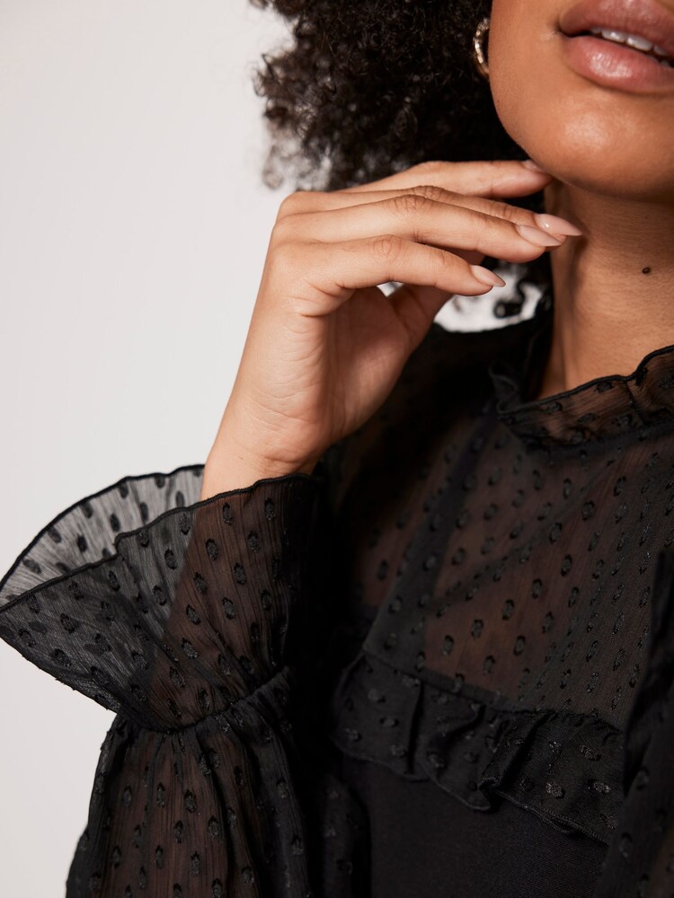 Mint Velvet Black Polka Dot Sheer Top - Image 6 of 8