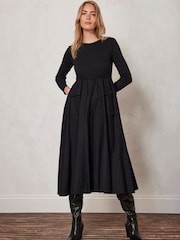 Mint Velvet Black Cargo Jersey Midi Dress - Image 1 of 8