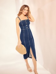 Lipsy Blue Plait Strappy Summer Denim Midi Dress - Image 4 of 4