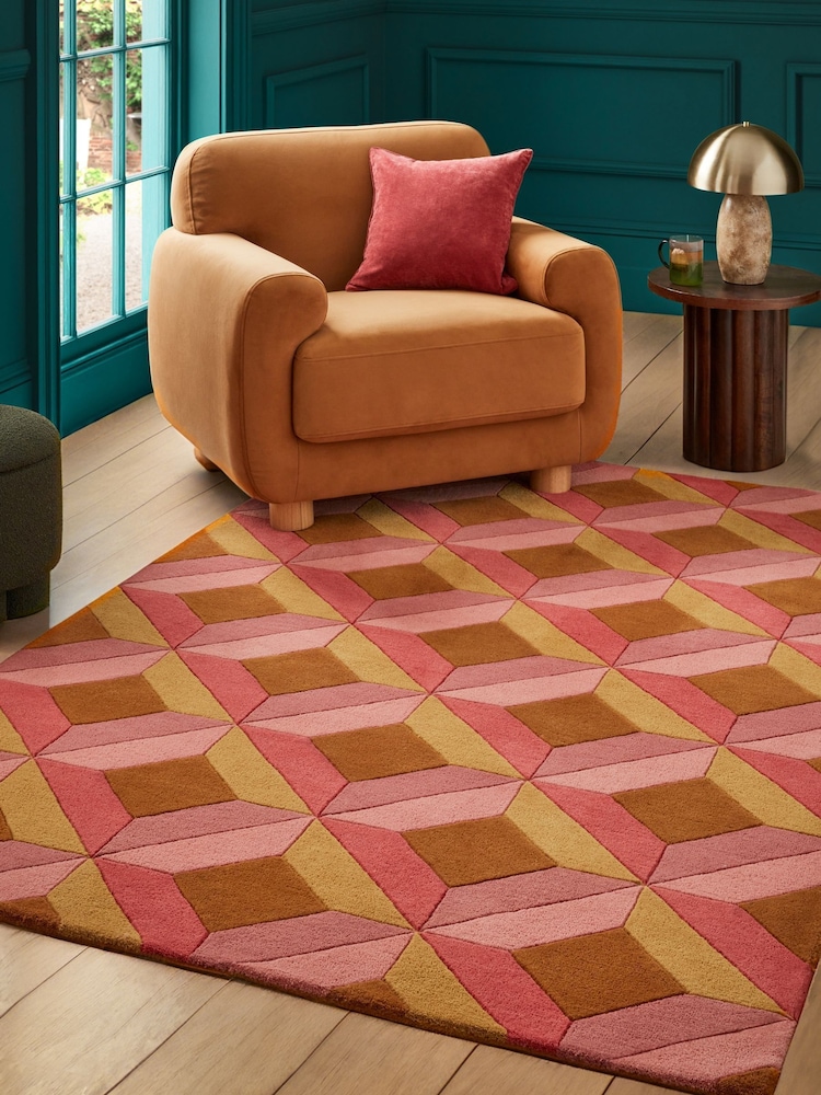 Pink Sunset Diamond Geometric Rug - Image 1 of 6 Pink Sunset Diamond Geometric Rug - Image 1 of 6