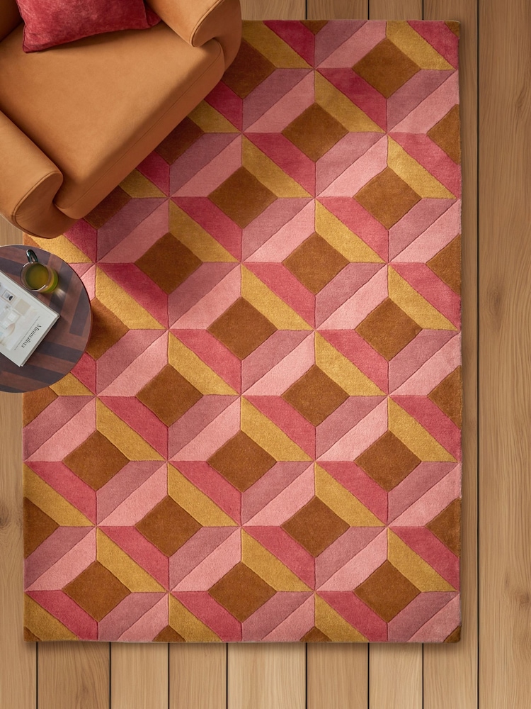 Pink Sunset Diamond Geometric Rug - Image 2 of 6