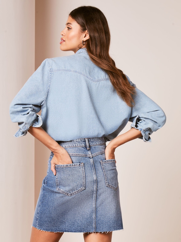 Lipsy Blue Denim High Waist Mini Skirt - Image 2 of 4 Lipsy Blue Denim High Waist Mini Skirt - Image 2 of 4