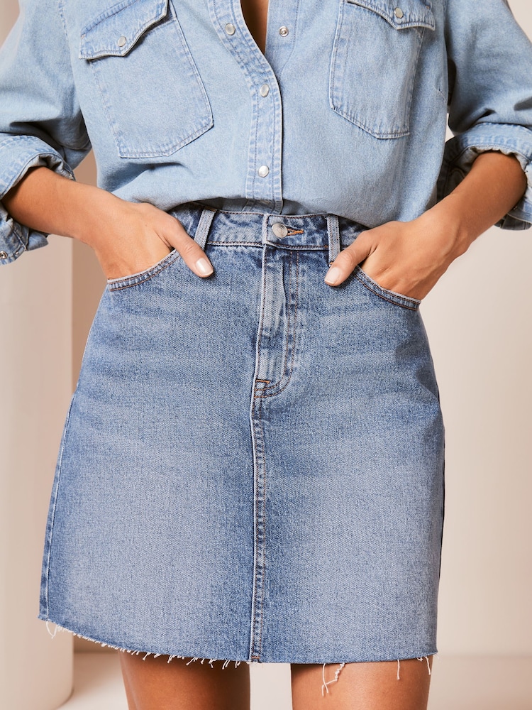 Lipsy Blue Denim High Waist Mini Skirt - Image 4 of 4 Lipsy Blue Denim High Waist Mini Skirt - Image 4 of 4