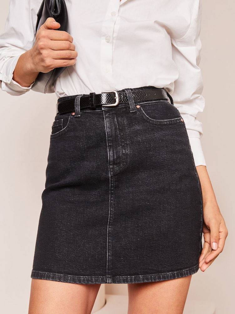 Lipsy Black Denim High Waist Mini Skirt - Image 1 of 4
