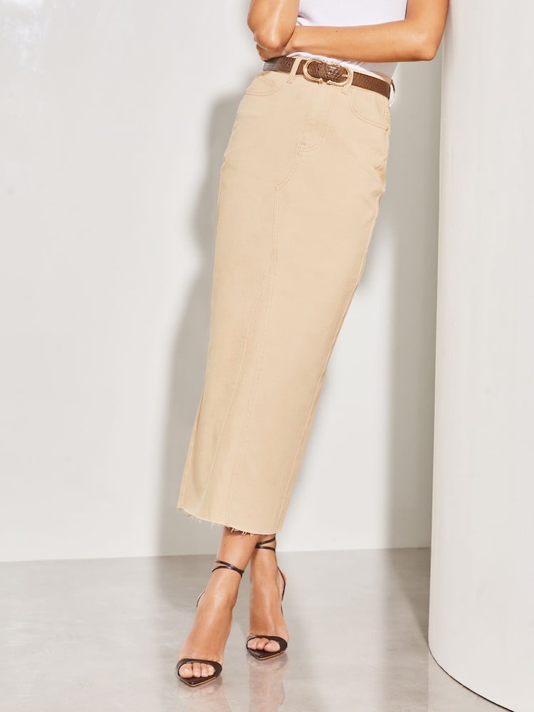 Lipsy Stone Denim High Waist Maxi Skirt - Image 1 of 4 Lipsy Stone Denim High Waist Maxi Skirt - Image 1 of 4