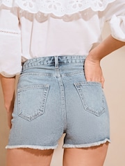 Lipsy Mid Wash Blue Denim Raw Hem Shortss - Image 2 of 4