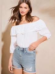 Lipsy Mid Wash Blue Denim Raw Hem Shortss - Image 4 of 4