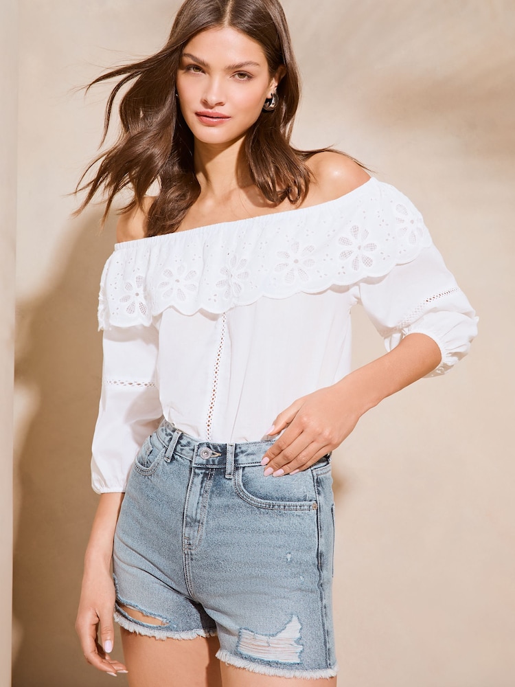 Lipsy Mid Wash Blue Denim Raw Hem Shortss - Image 4 of 4