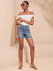 Lipsy Blue Denim Mom Shortss - Image 3 of 4