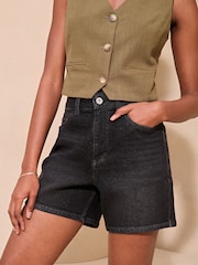 Lipsy Black Denim Mom Shortss - Image 1 of 4